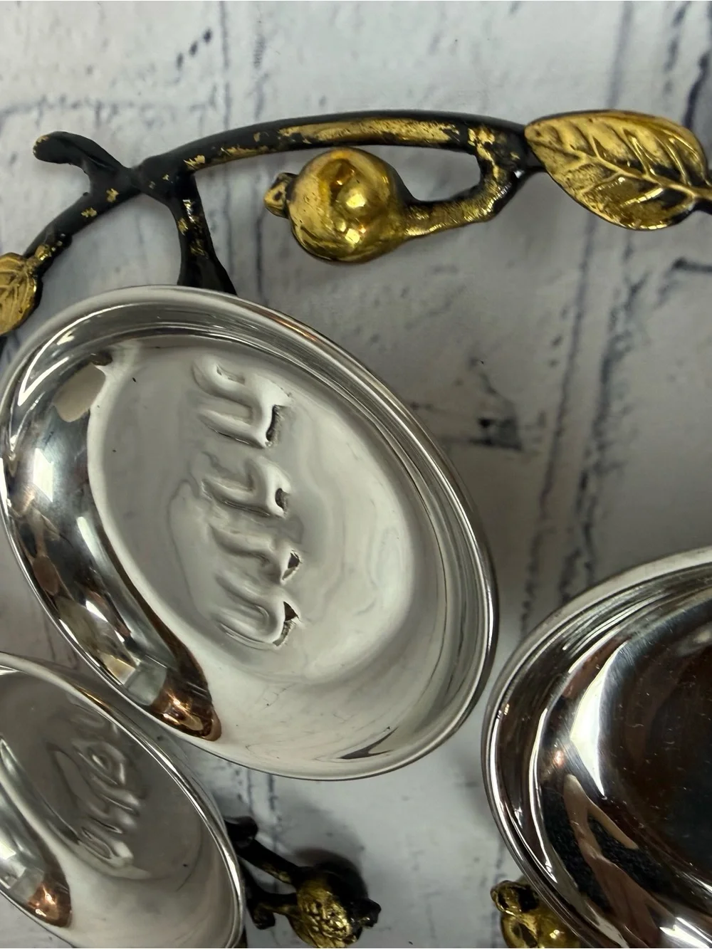 Yair Passover Seder Plate Metal Pomegranate Branch Hebrew Passover Pesach
